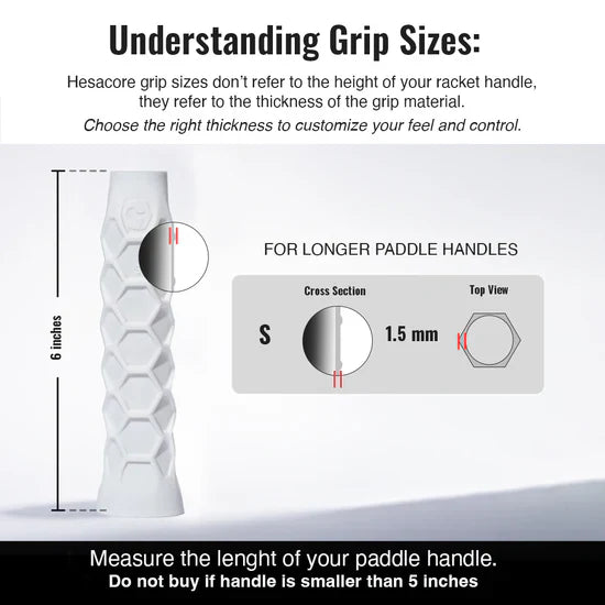 Hesacore Pickleball Elongated Grip - 6.0 Inches Long - Regular Feel - White
